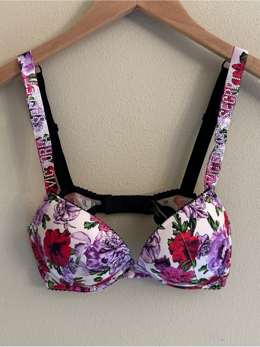 Victorias Secret Bra Very Sexy Push Up Floral Rhinestones 34B VS Lingerie